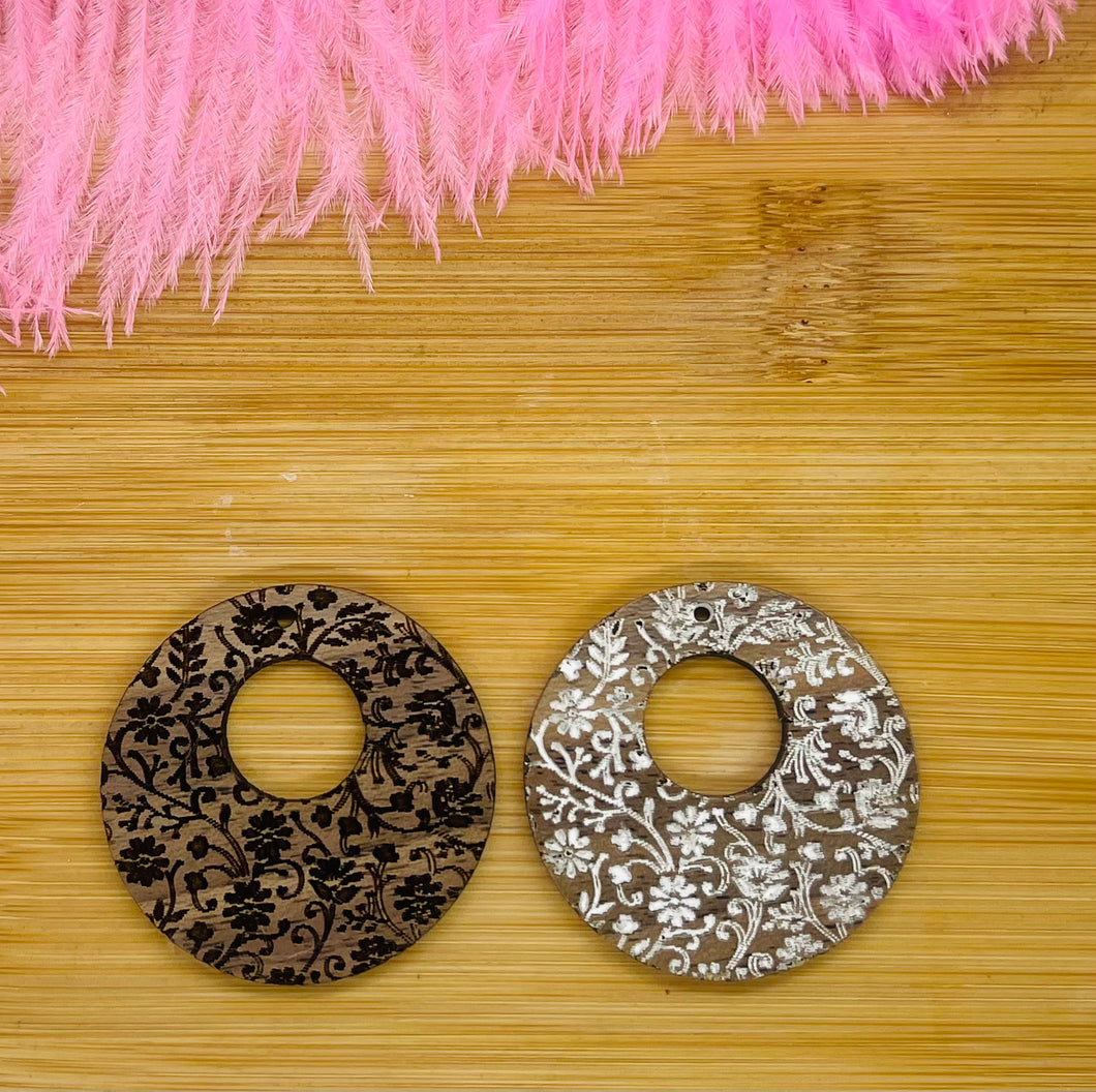 Floral Engraved Walnut Open Circle (not painted)