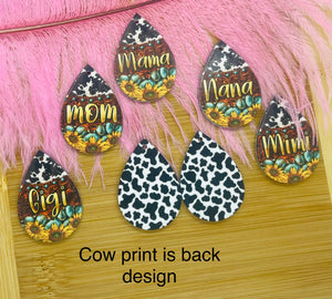 Mama, Mom,Gigi,Nana,or Mimi Sunflowers and Cow  PrintAcrylic