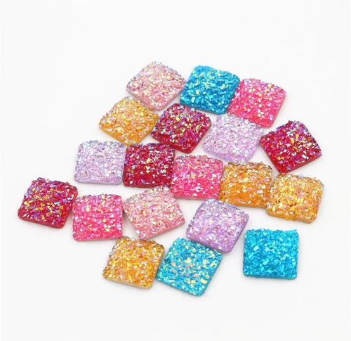 12 mm Square Glitter Textured Druzy