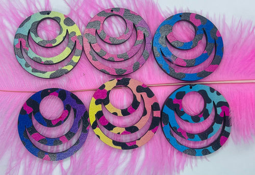 Rainbow Leopard Print Circle Trio on Wood