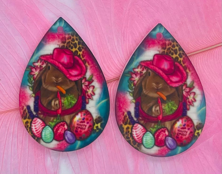 Bunny With Pink Cowgirl Hat Teardrop