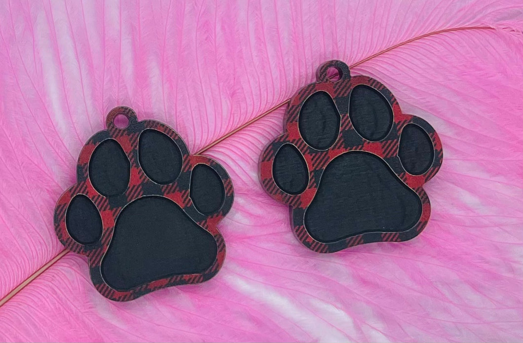 Buffalo Plaid Engraved Paw Print