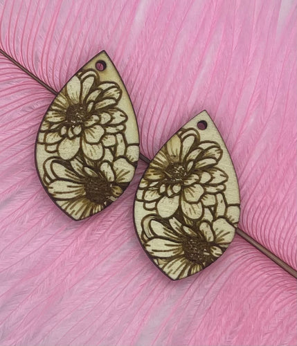 Floral Engraved Wood Pointed Teardrop