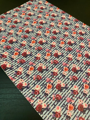 Pink Roses on Blue Pin Stripe
