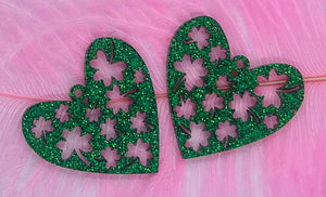 Shamrock Heart Green Glitter Acrylic