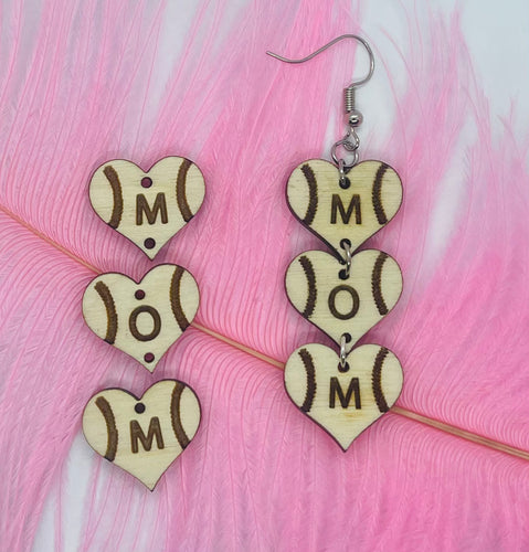WOOD Mom Heart Baseball/Softball